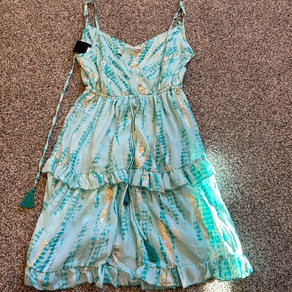 Teal Tank Dress with Gold Accents. Size Small. NWT. Never worn. Boutique.